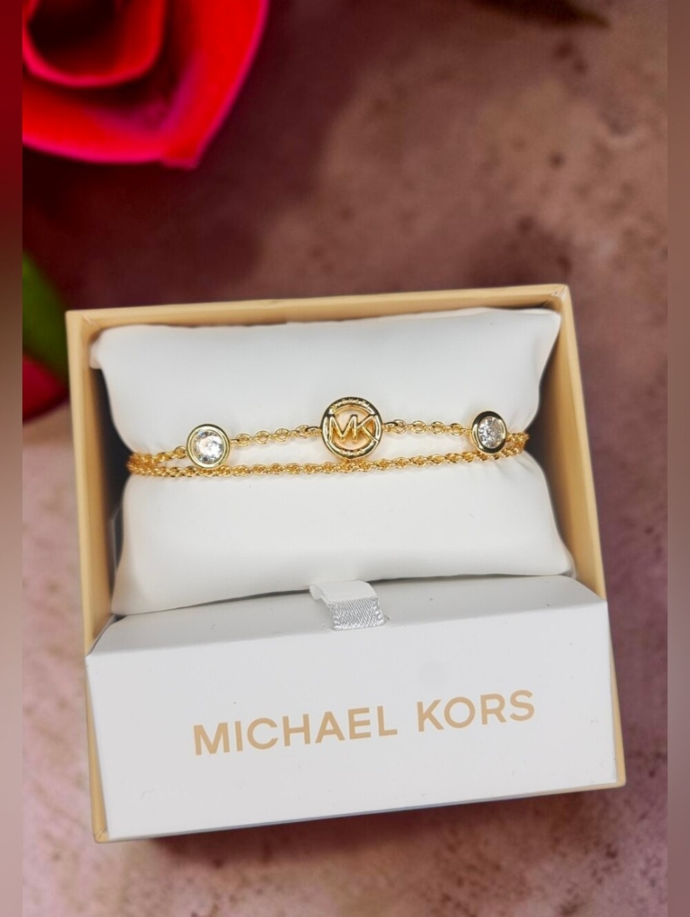 Michael Kors Gold-Tone Fulton Logo Double-Layer Chain Bracelet NWT